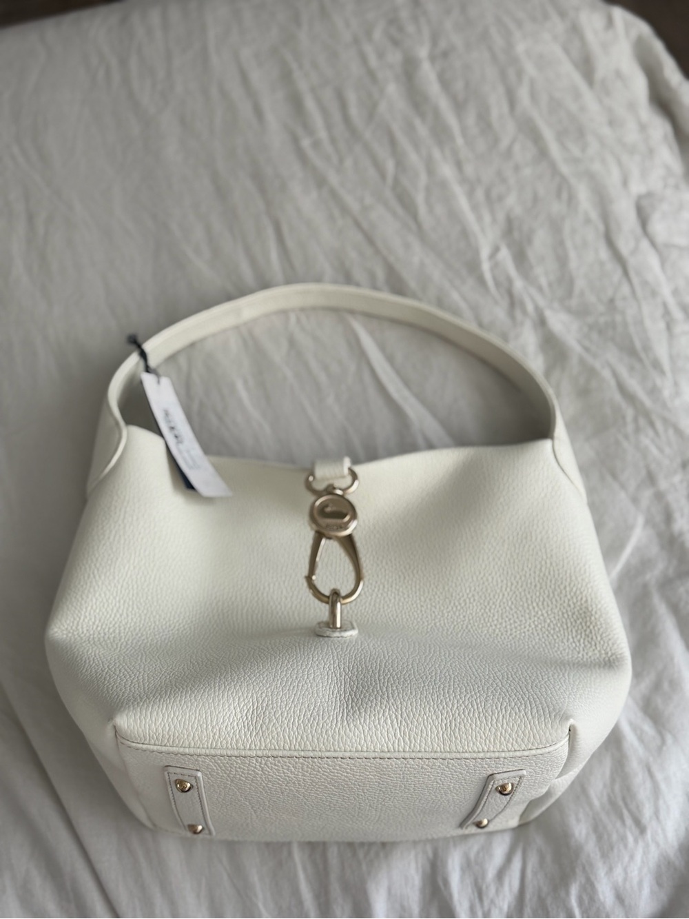 Doone & Bourke White Pebbled Leather Shoulder Bag with Gold Accent
